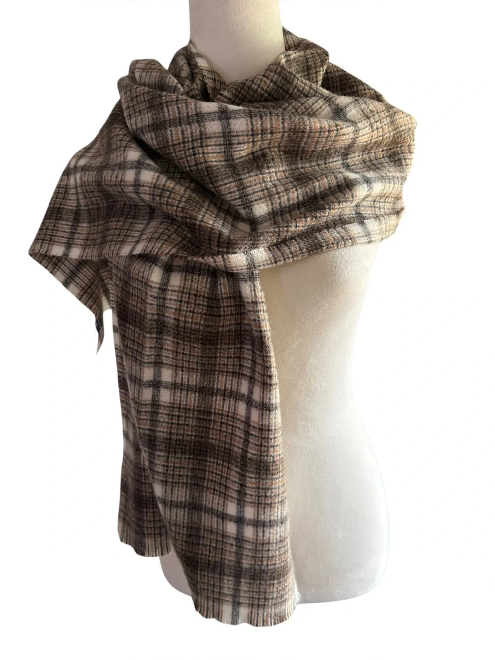 Lands' End Unbelievably Soft Plaid Wrap Scarf in Brown and Cream